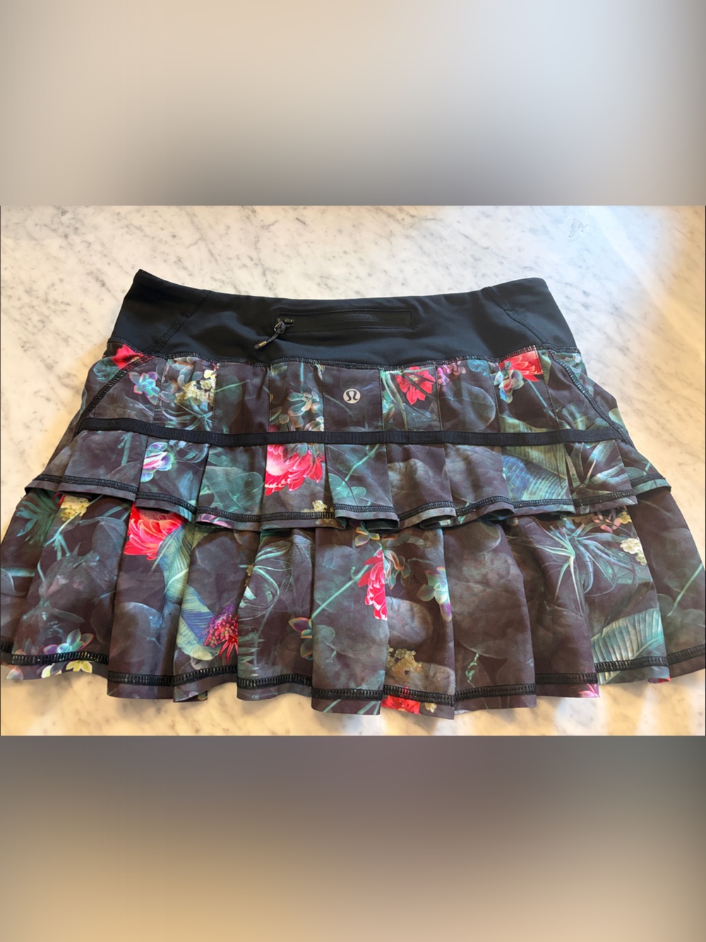 Lululemon Floral Tiered Athletic Skirt - Black with Pink & Green Floral